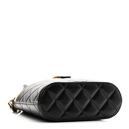 Chanel Suede Shiny Lambskin Quilted Top Handle Clutch With Chain Black Beige 4 of 10