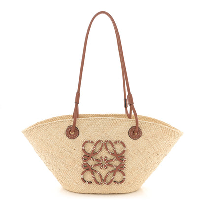 Loewe Calfskin Raffia Paulas Ibiza Small Anagram Basket Tote Bag Natural Tan 1 of 9