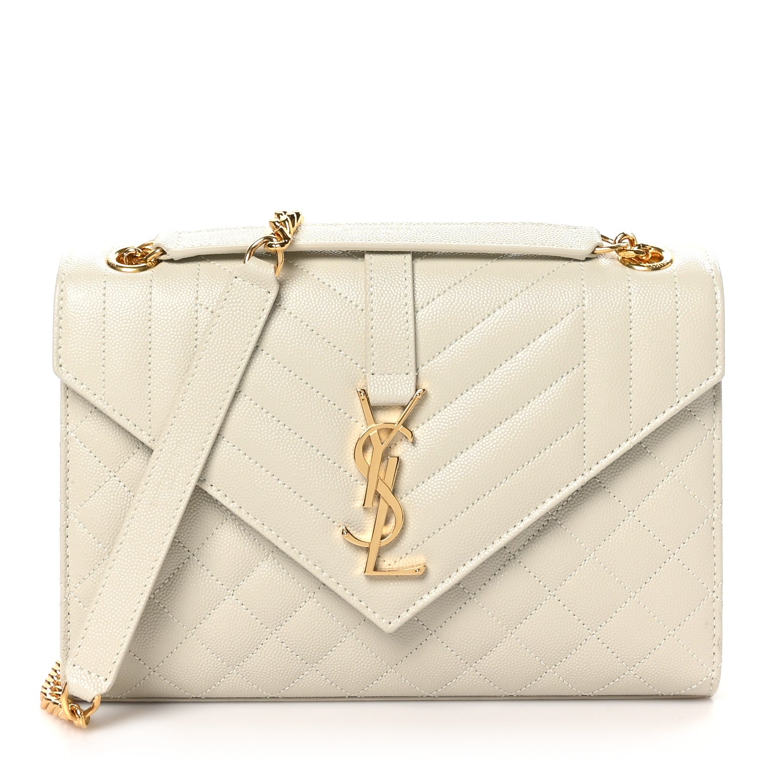 Saint Laurent Grain De Poudre Textured Mixed Matelasse Medium Triquilt Monogram Satchel Crema Soft 1 of 10