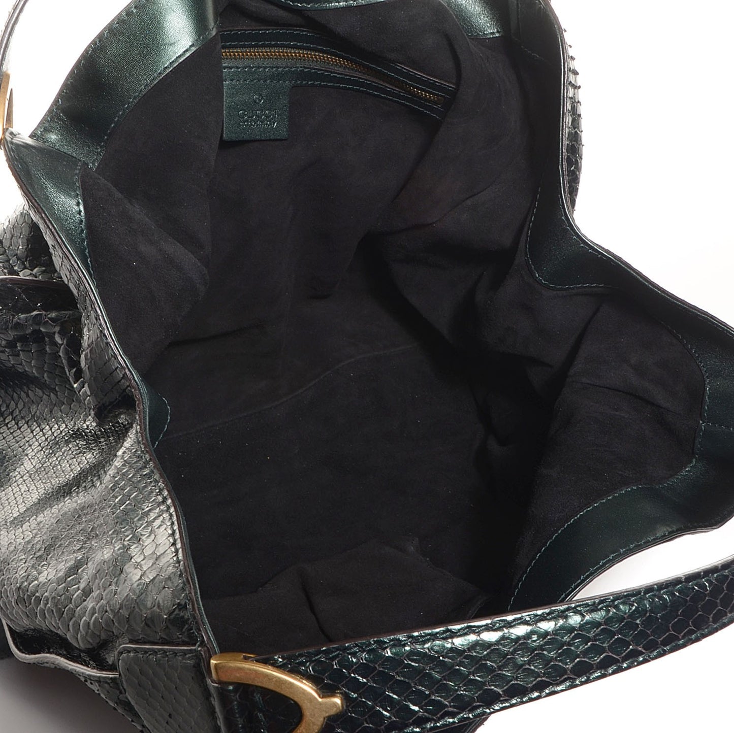 Shiny Python Medium Soft Stirrup Shoulder Bag Green
