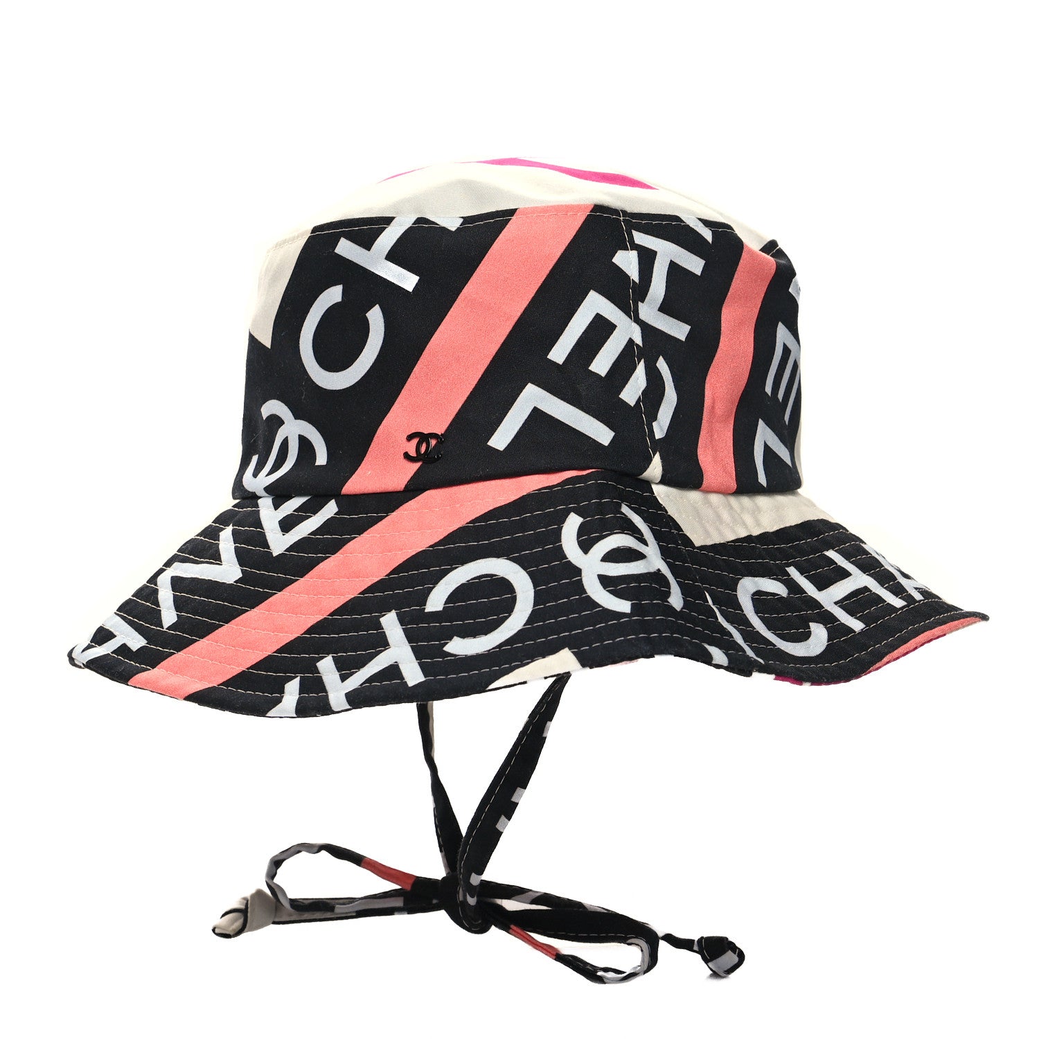 Chanel Cotton Logo Cloche Hat size S Ecru Black Pink 1 of 7