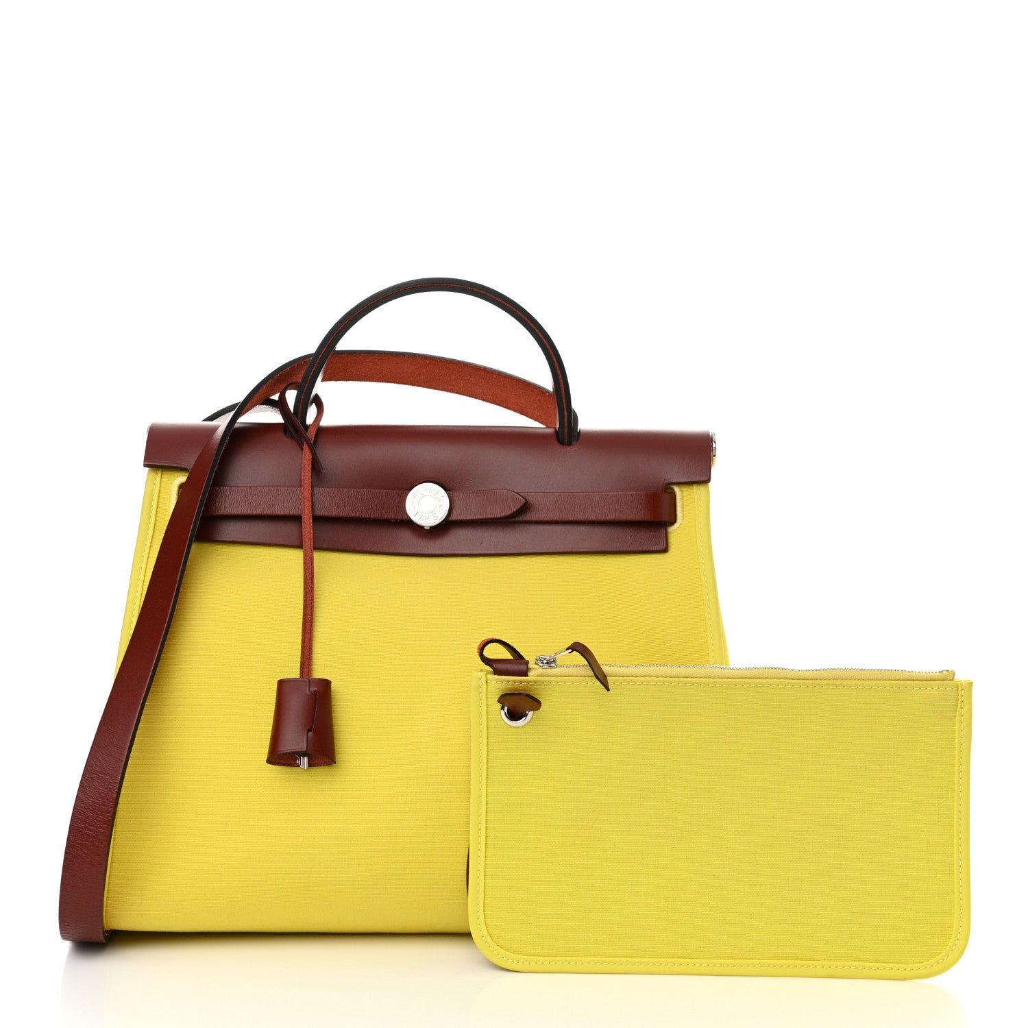 Hermes Vache Hunter Toile Herbag Zip 31 PM Lime Rouge H 3 of 17