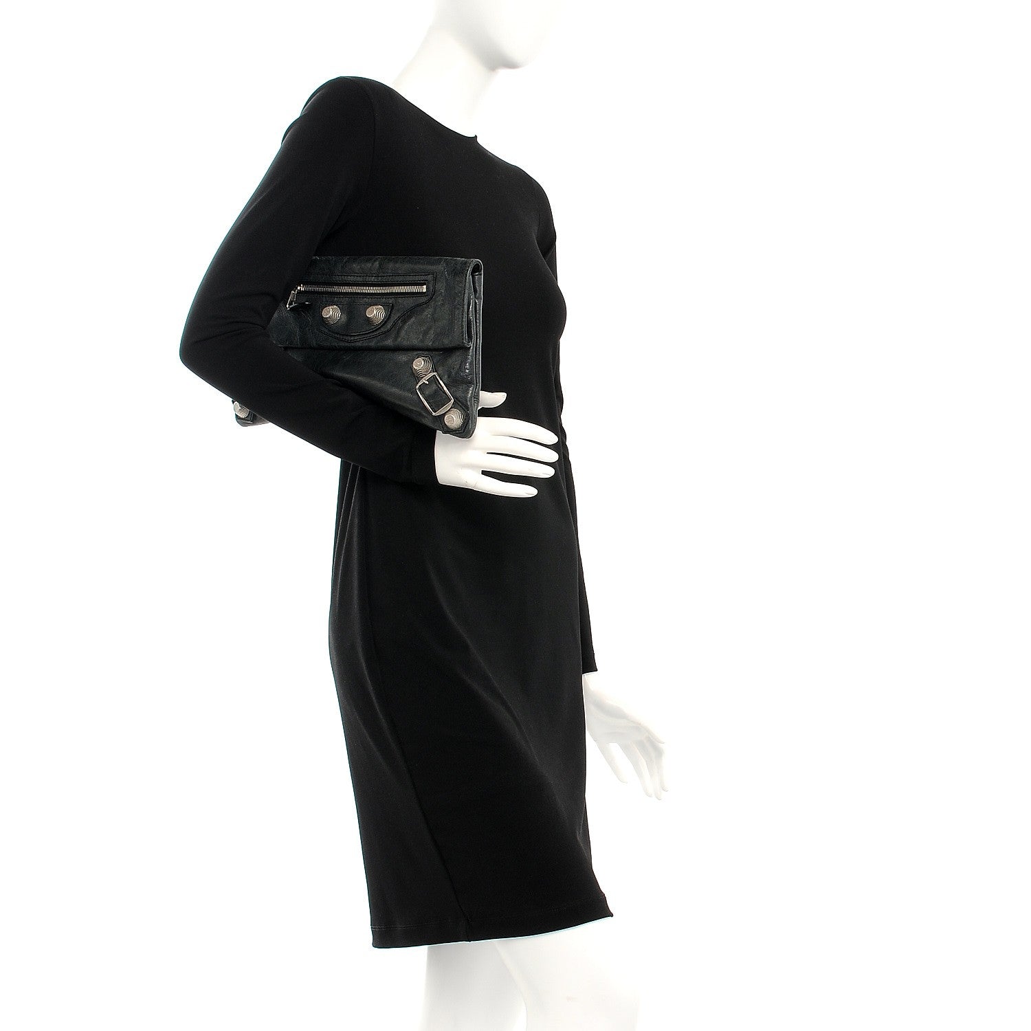 Balenciaga Agneau Giant 21 Silver Hardware Envelope Clutch Black 2 of 8