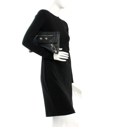 Balenciaga Agneau Giant 21 Silver Hardware Envelope Clutch Black 2 of 8