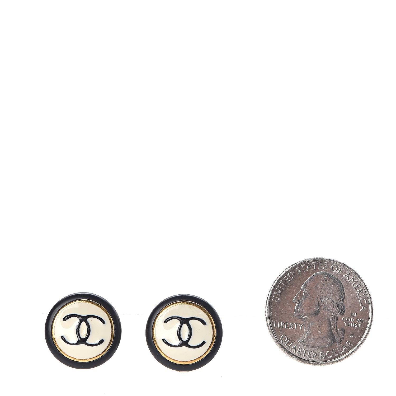 Chanel Enamel CC Clip On Earrings Ivory Gold Black 2 of 5