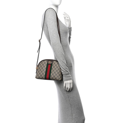Gucci GG Supreme Monogram Textured Dollar Calfskin Web Small Ophidia Dome Shoulder Bag Beige Ebony New Acero 2 of 12