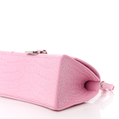 Balenciaga Semi Shiny Calfskin Crocodile Embossed Small Hourglass Top Handle Bag Candy Pink 11 of 12