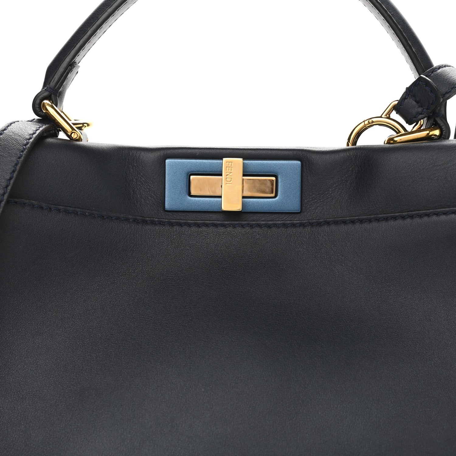 Fendi Vitello Seta Shiny Nappa Medium Peekaboo Iconic Satchel Blue Notte Turchese 9 of 13