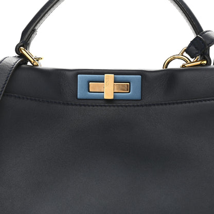 Fendi Vitello Seta Shiny Nappa Medium Peekaboo Iconic Satchel Blue Notte Turchese 9 of 13