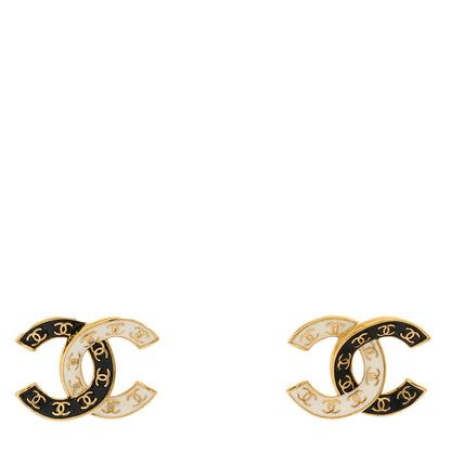 Chanel Enamel CC Logo Earrings Gold Black White 1 of 5