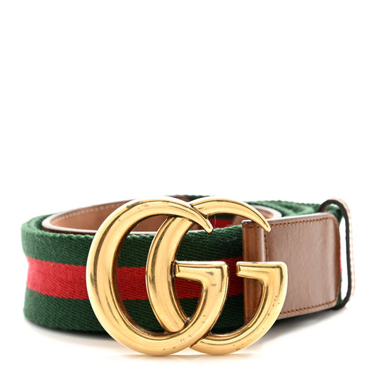 Nylon Calfskin Double G Web 40mm Belt Green Red Cuir