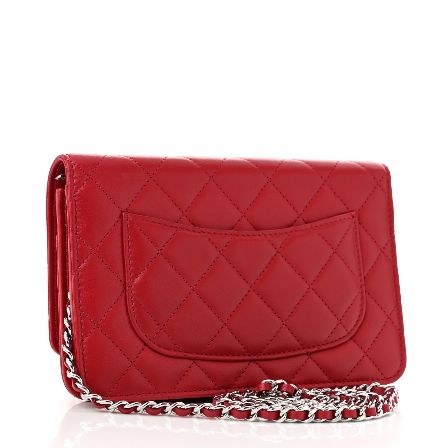 Lambskin Quilted Wallet On Chain WOC Red