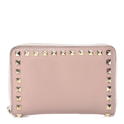Valentino Garavani Calfskin Medium Rockstud Organizer Zip Around Wallet Poudre 1 of 9