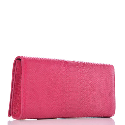 Saint Laurent Python Calfskin Embossed Classic Monogram Tassel Clutch Fuchsia 3 of 6