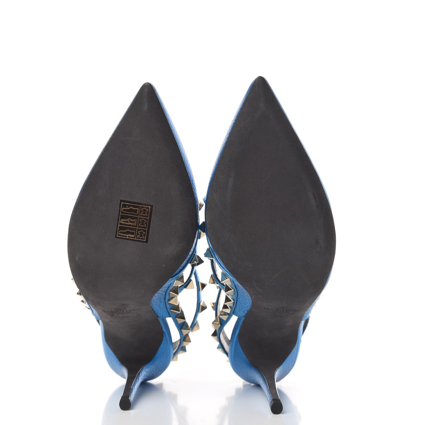 Metallic Pebbled Calfskin Rockstud Ankle Strap Pumps 36 Light Blue