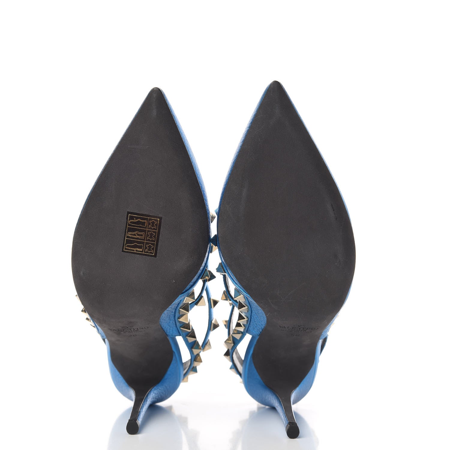 Valentino Garavani Metallic Pebbled Calfskin Rockstud Ankle Strap Pumps 36 Light Blue 6 of 10