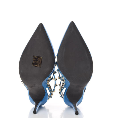 Valentino Garavani Metallic Pebbled Calfskin Rockstud Ankle Strap Pumps 36 Light Blue 6 of 10