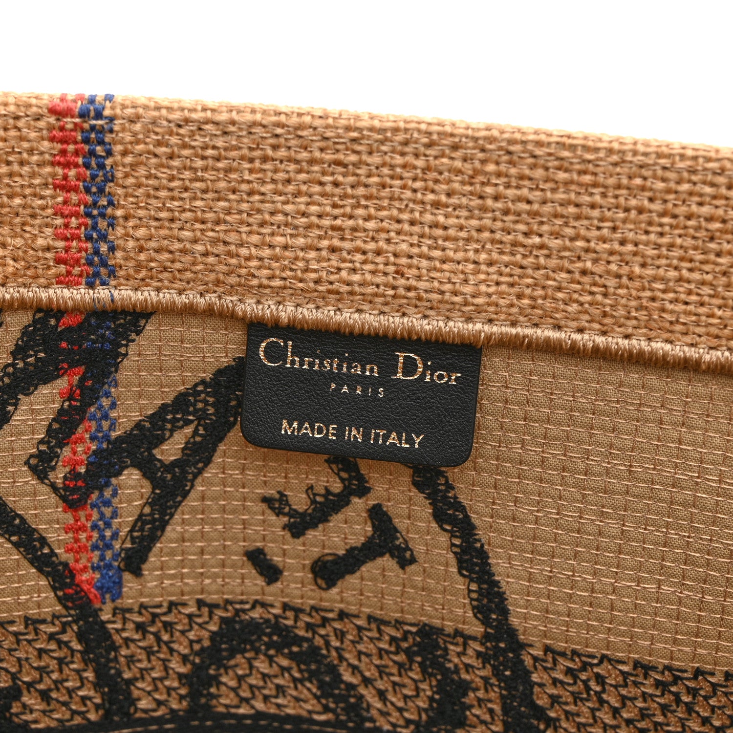 Christian Dior Canvas Jute Embroidered Medium Book Tote Black Beige 6 of 10
