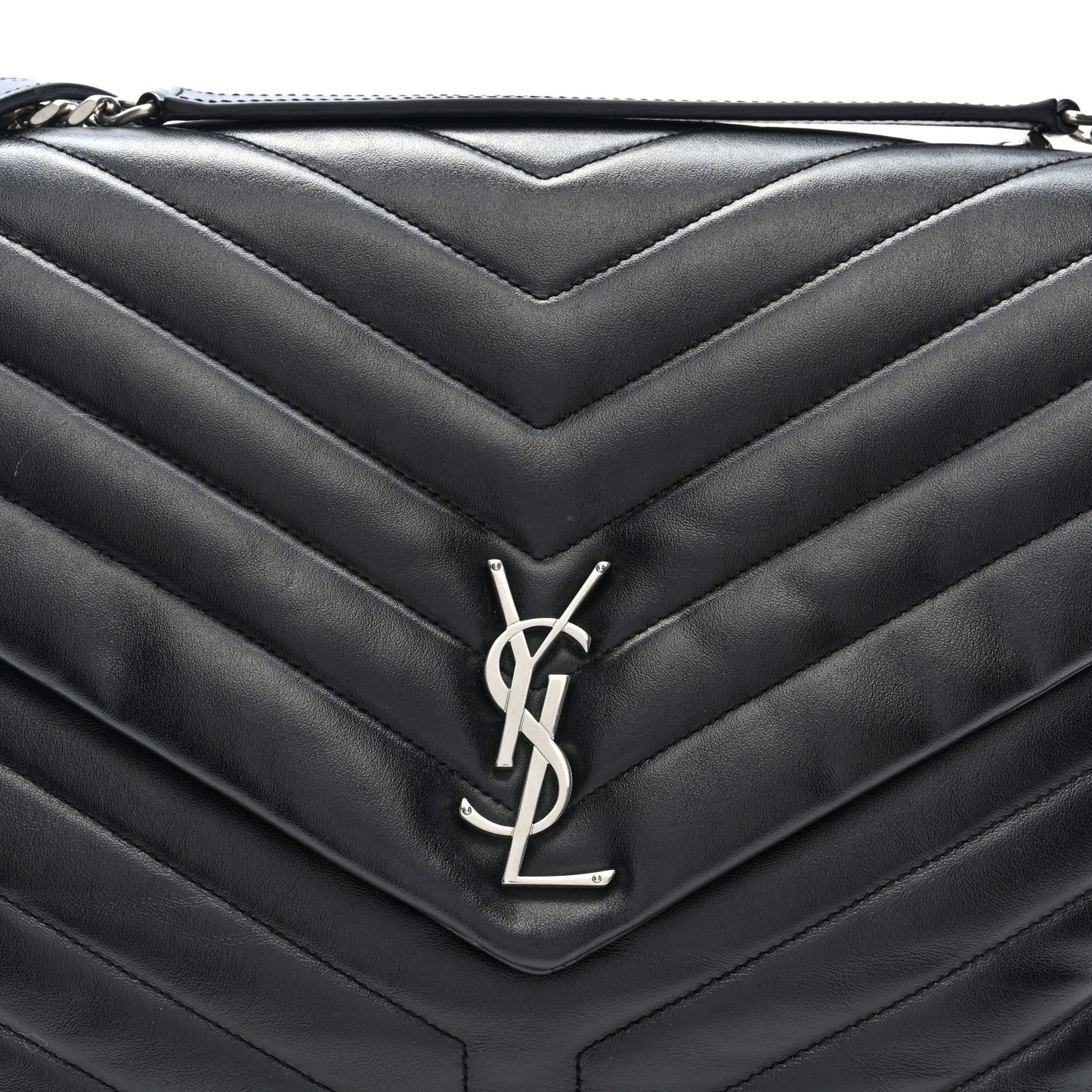 Calfskin Y Quilted Monogram Large Loulou Chain Satchel Black Black