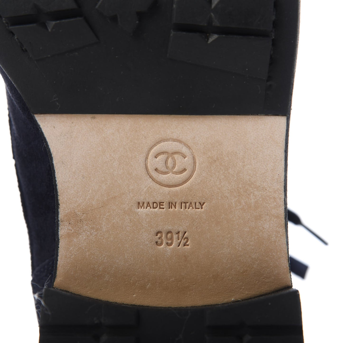 Suede Quilted CC Lace Up Combat Boots 39.5 Navy Black