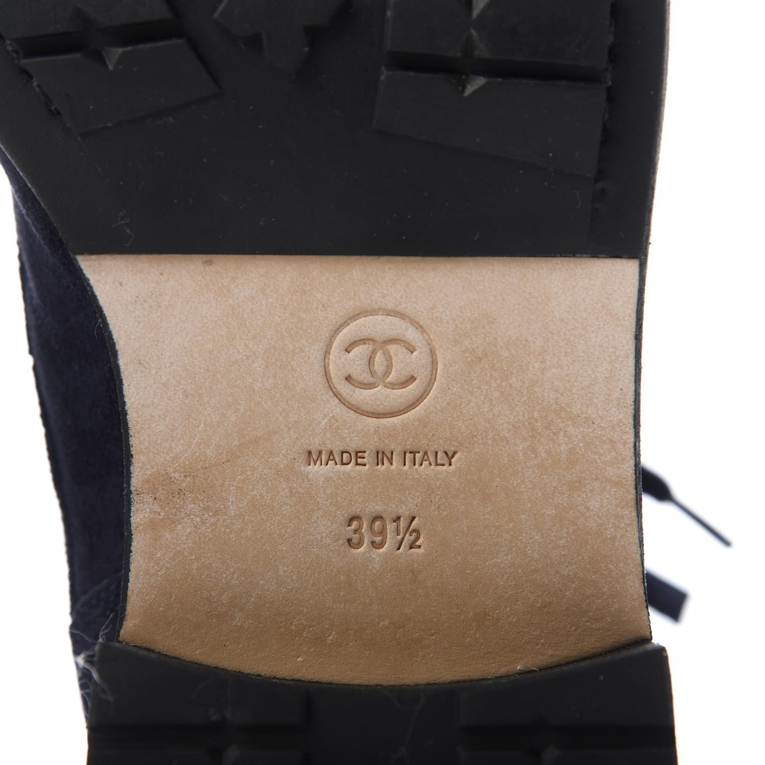 Chanel Suede Quilted CC Lace Up Combat Boots 39.5 Navy Black 7 of 9
