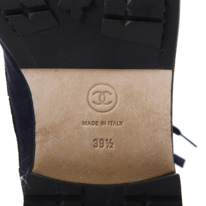 Chanel Suede Quilted CC Lace Up Combat Boots 39.5 Navy Black 7 of 9
