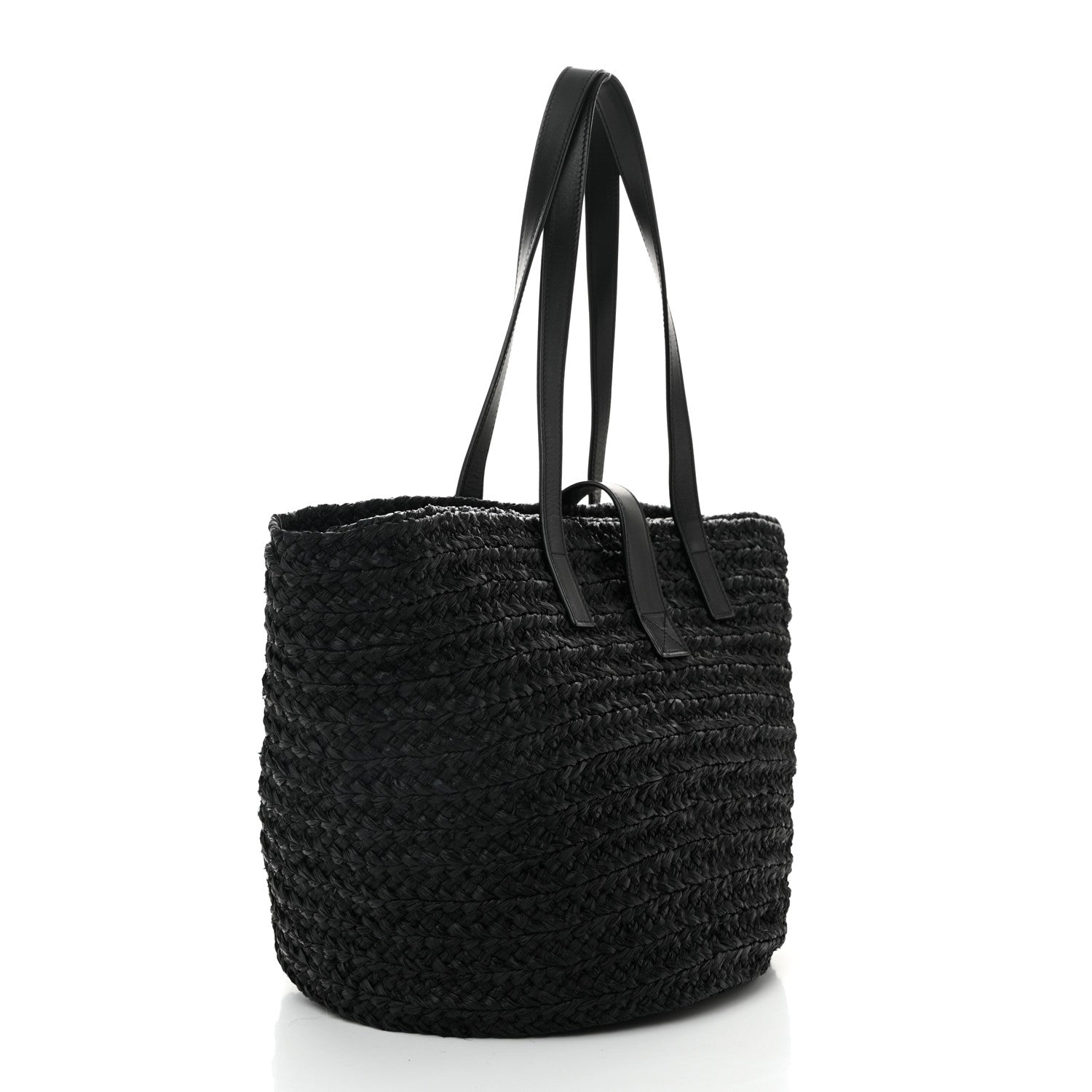 Saint Laurent Raffia Calfskin Celtic Buckle Medium Panier Tote Black 3 of 9
