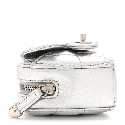 Chanel Metallic Lambskin Quilted CC Mini In Love Heart Bag Charm Silver 8 of 9