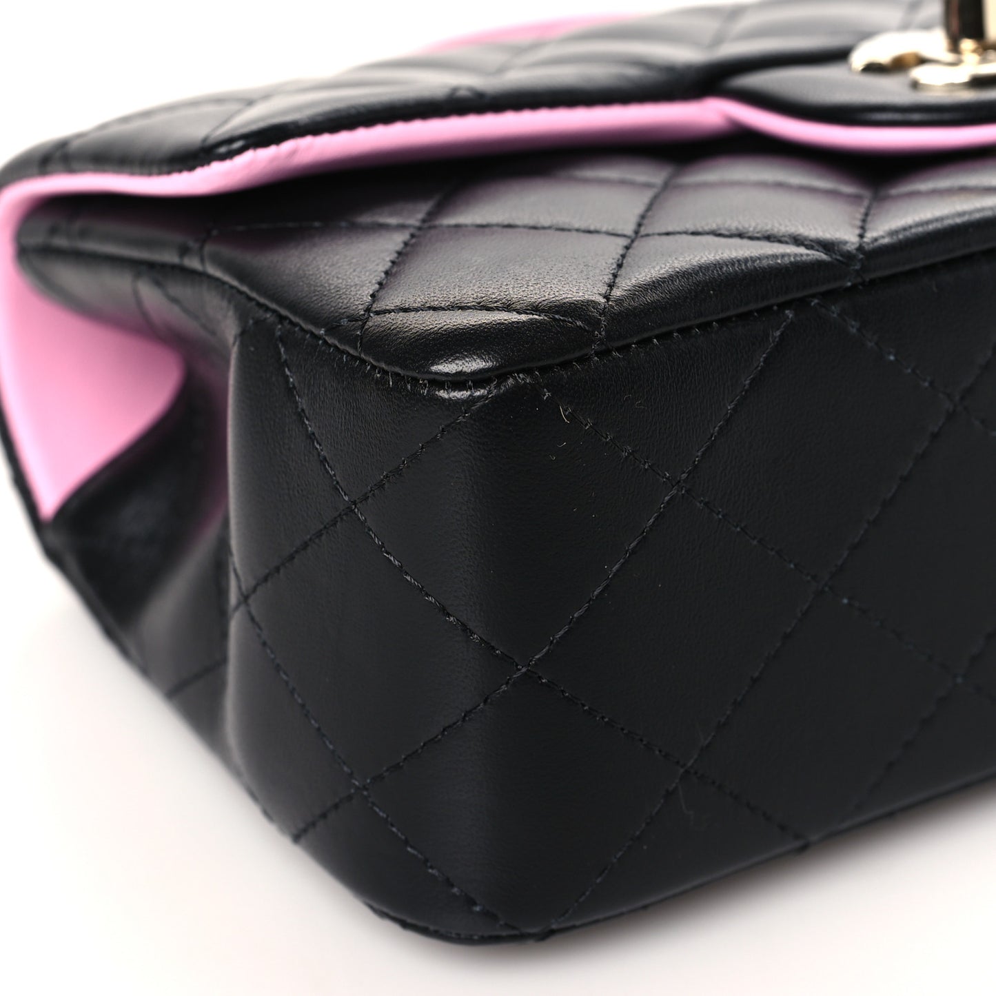 Lambskin Quilted Bi-Color Mini Top Handle Rectangular Flap Black Lilac