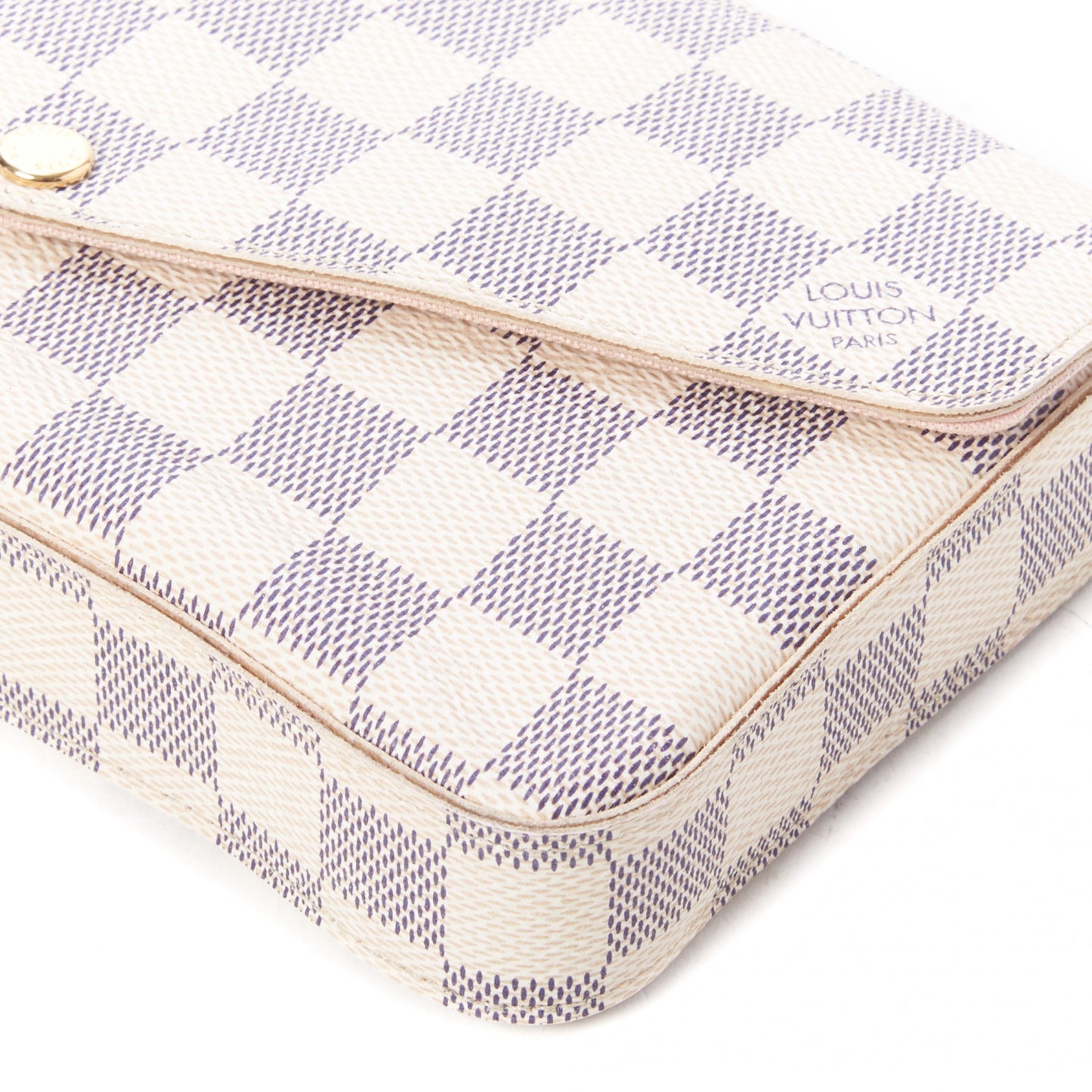 Damier Azur Pochette Felicie Chain Wallet Rose Ballerine