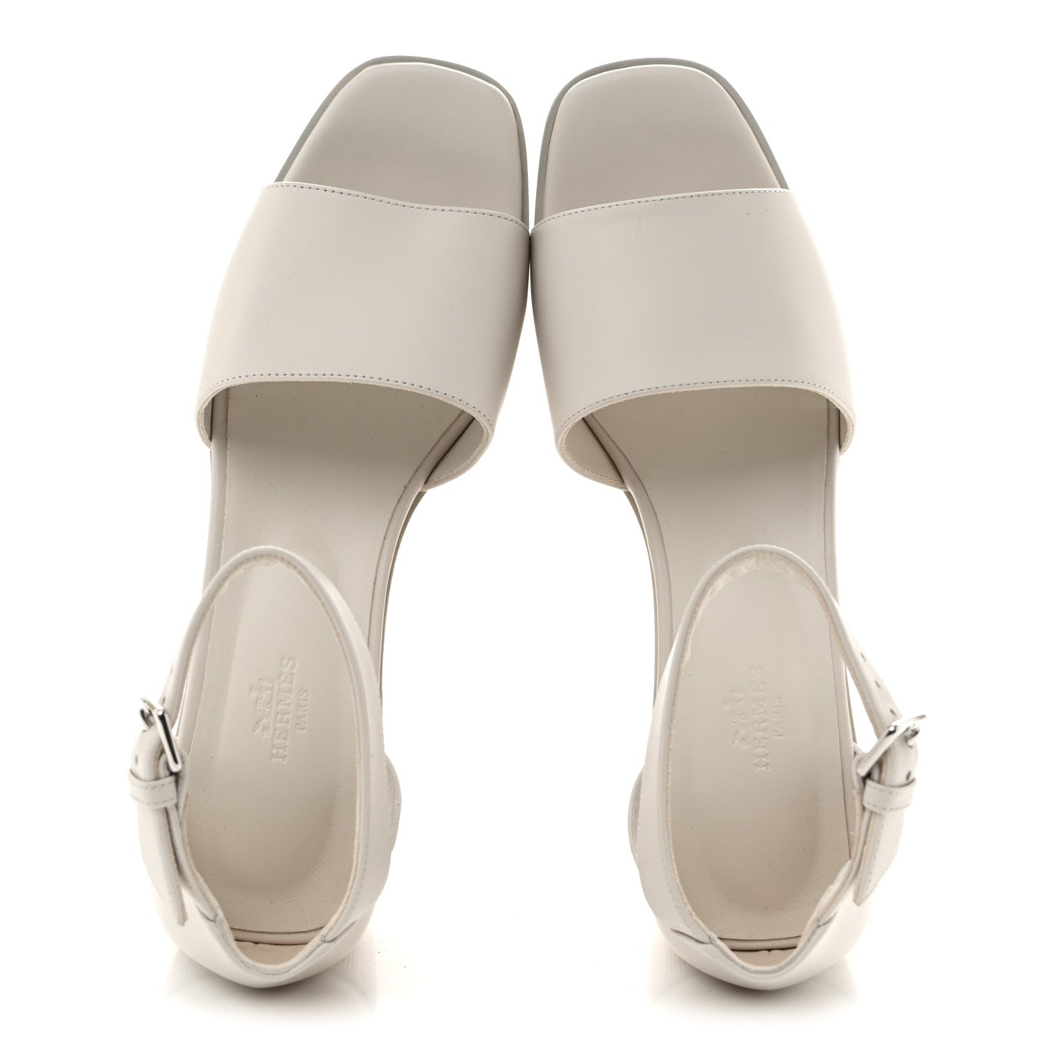 Hermes Calfskin Illusion 35 Wedge Sandals 40 Blanc De Paris 2 of 10