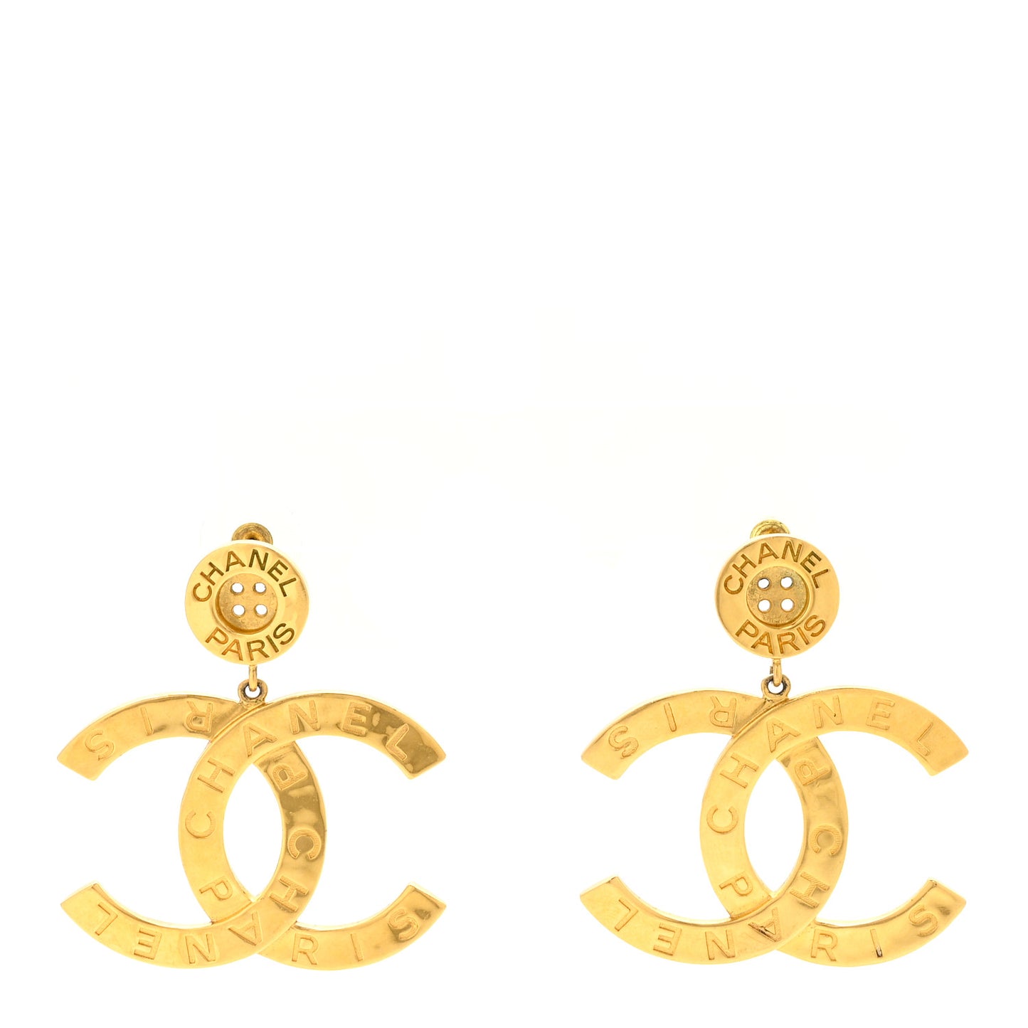 Metal Large Paris Button Earrings Gold