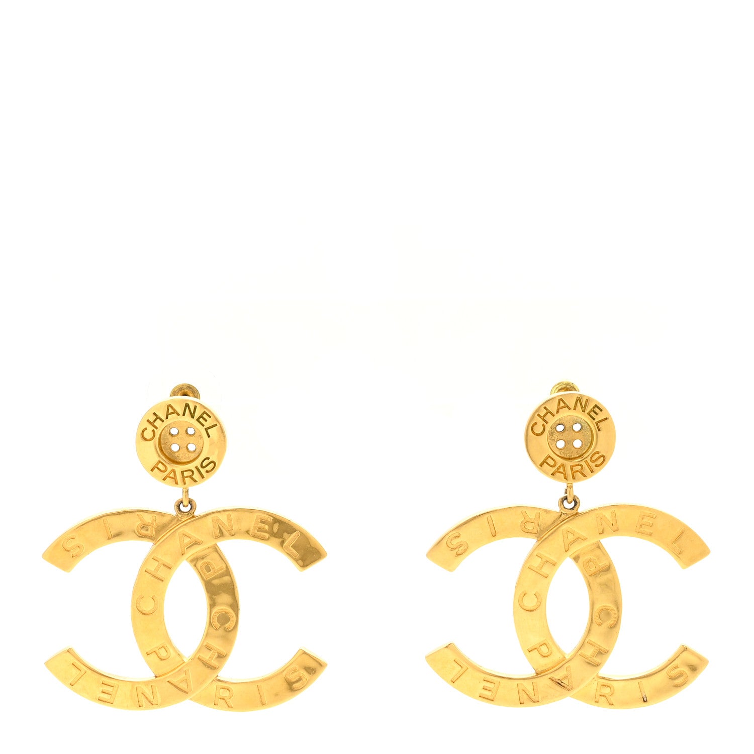 Chanel Metal Large Paris Button Earrings Gold 1 of 4