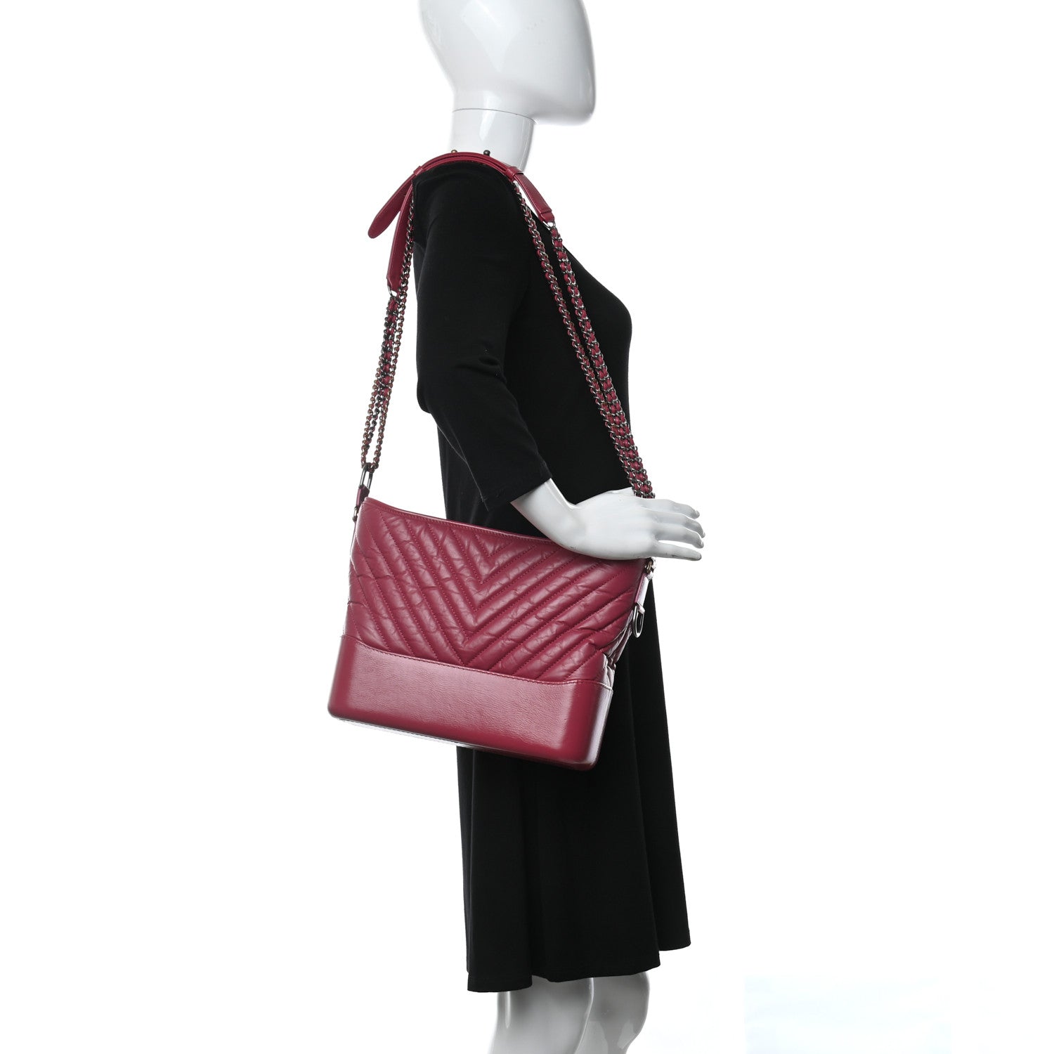 Chanel Aged Calfskin Chevron Quilted Medium Gabrielle Hobo Dark Pink 2 of 9
