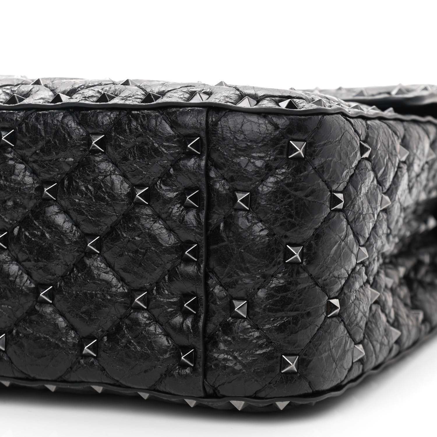 Valentino Garavani Craquele Nappa Large Rockstud Spike Shoulder Bag Black 9 of 9