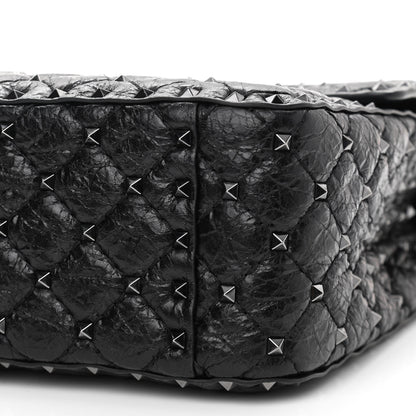 Valentino Garavani Craquele Nappa Large Rockstud Spike Shoulder Bag Black 9 of 9
