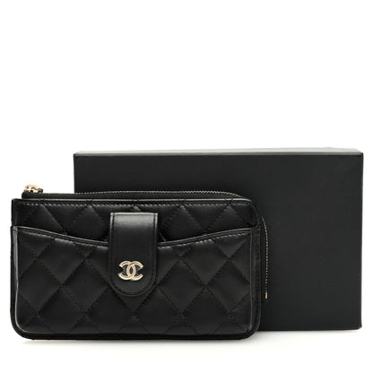 Chanel Lambskin Quilted Phone Holder Zip Clutch Black 8 of 8