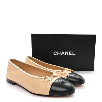 Chanel Lambskin Cap Toe CC Ballerina Flats 40.5 Beige Black 10 of 10