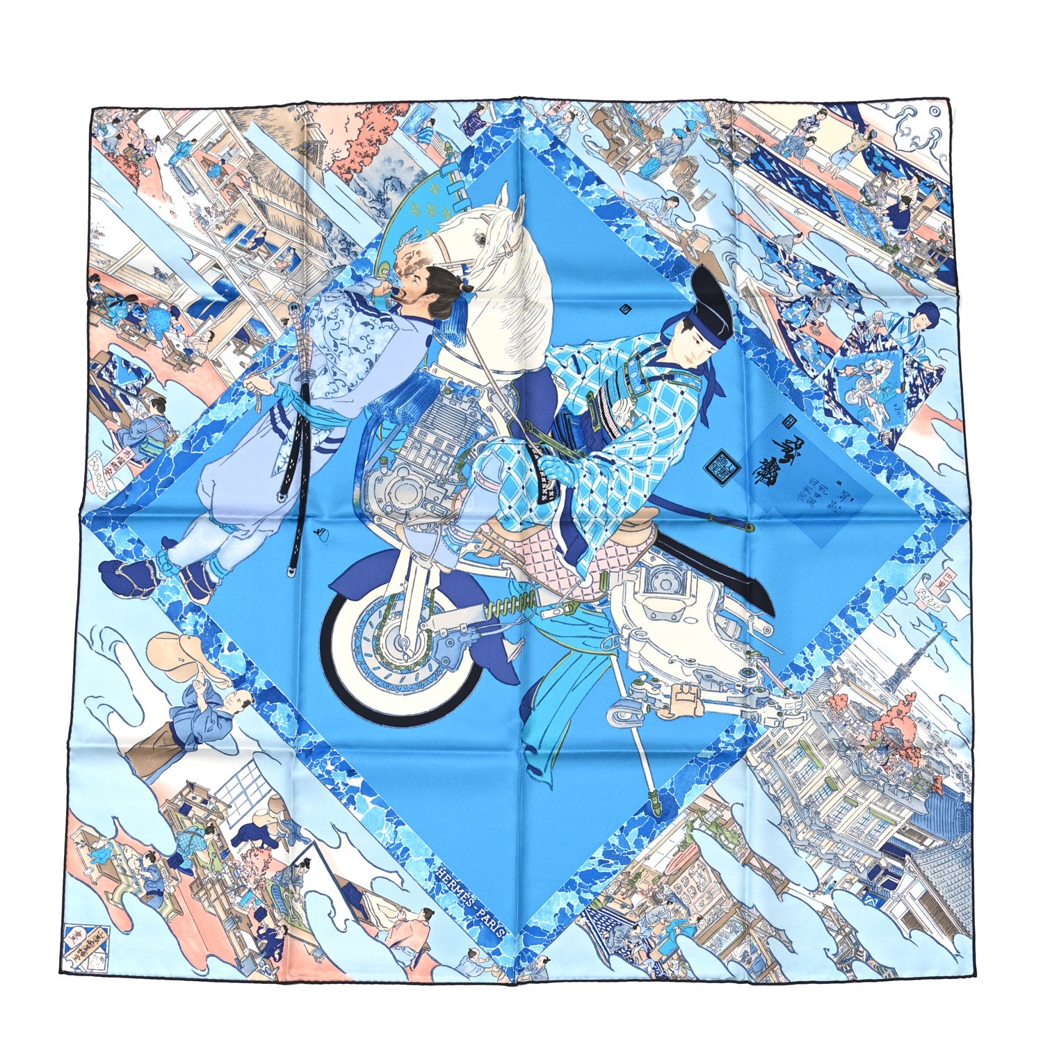 Hermes Silk Les Artisans D'Hermes Scarf 90 Bleu Lagon Ciel 1 of 4