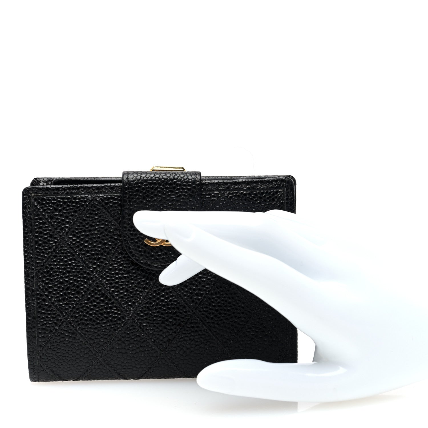 Chanel Caviar Diamond Stitched Compact French Wallet Black 2 of 7