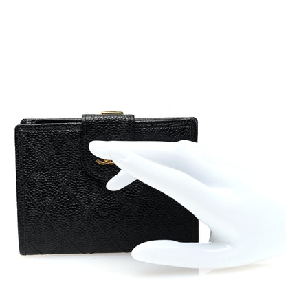 Chanel Caviar Diamond Stitched Compact French Wallet Black 2 of 7
