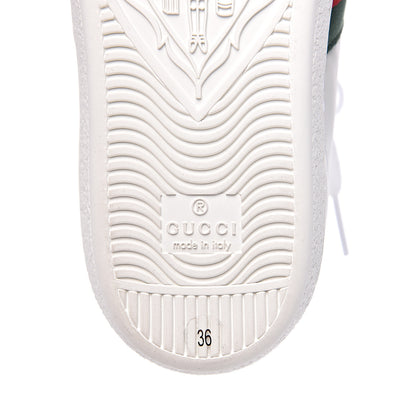 Gucci Calfskin Ayers Bee Embroidered Womens Ace Sneakers 36 White Green 8 of 9