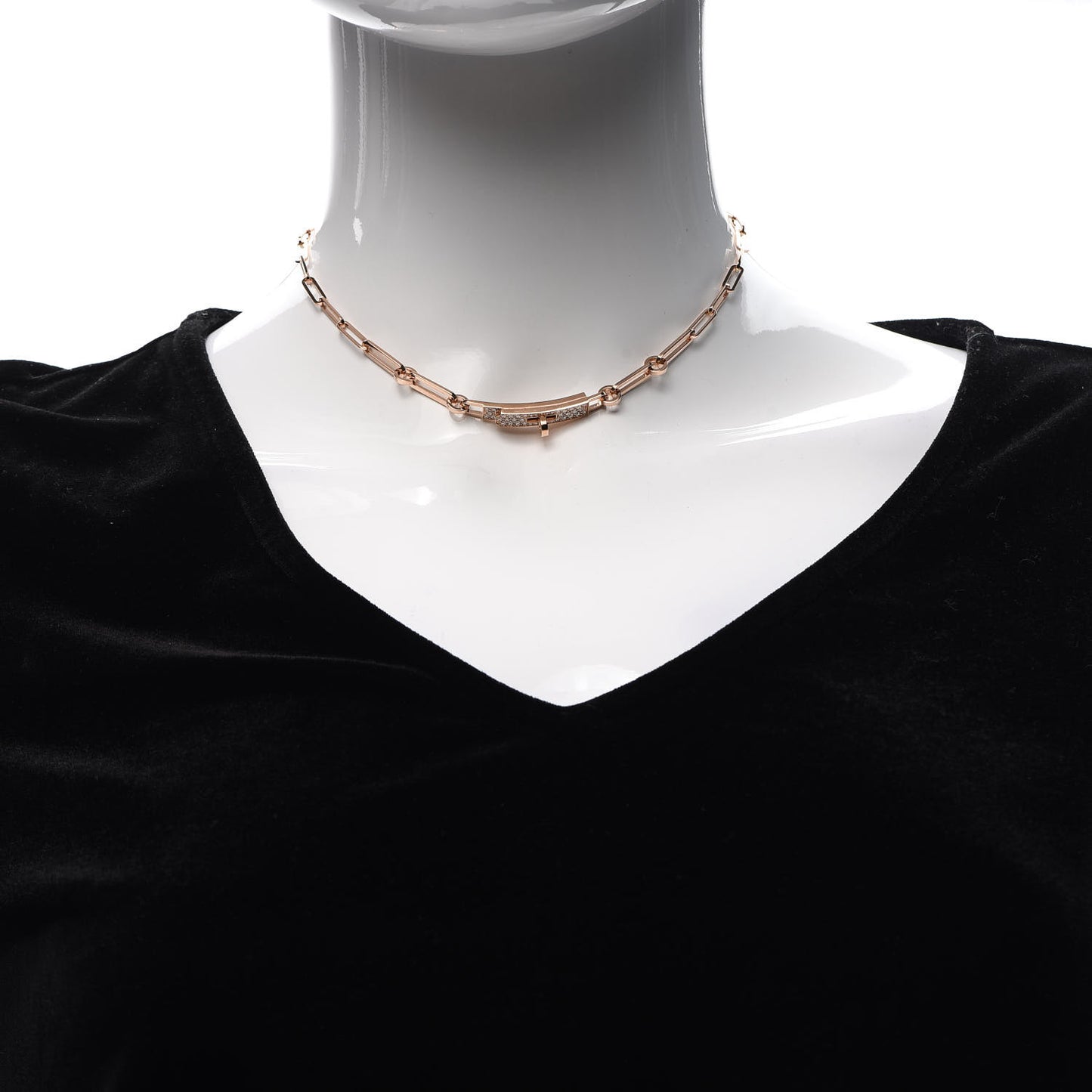 18K Rose Gold Diamond Pave Kelly Chaine Choker Necklace