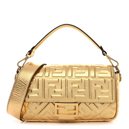 Fendi Vitello Catalan Mirror FF 1974 Embossed Baguette Gold 1 of 10