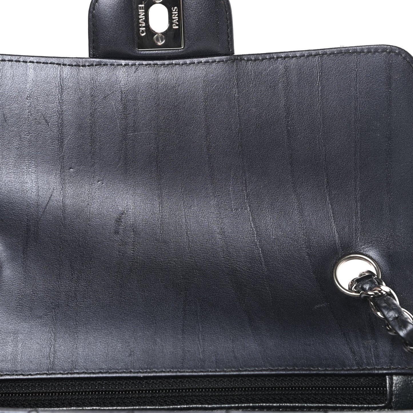 Iridescent Calfskin Quilted Mini Rectangular Flap Charcoal