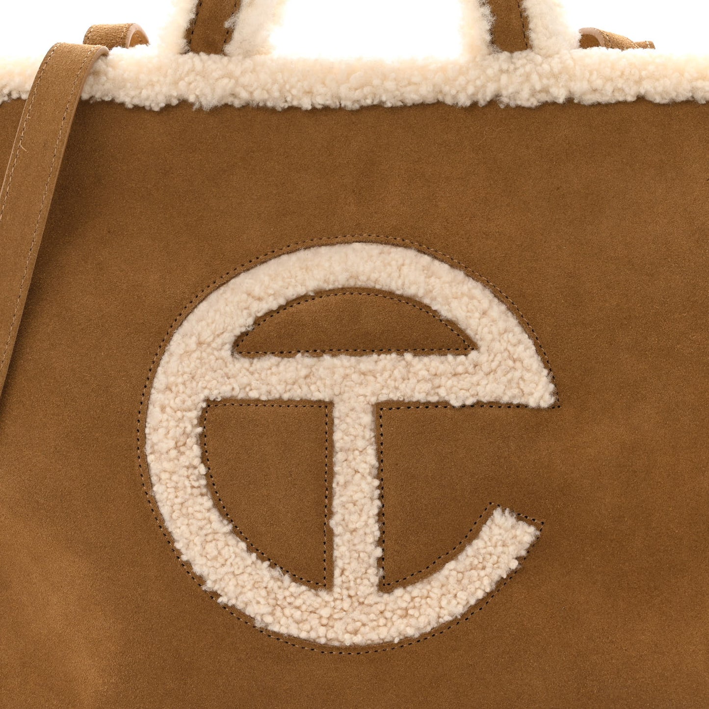 X UGG Suede Shearling Medium Shopping Bag Chestnut