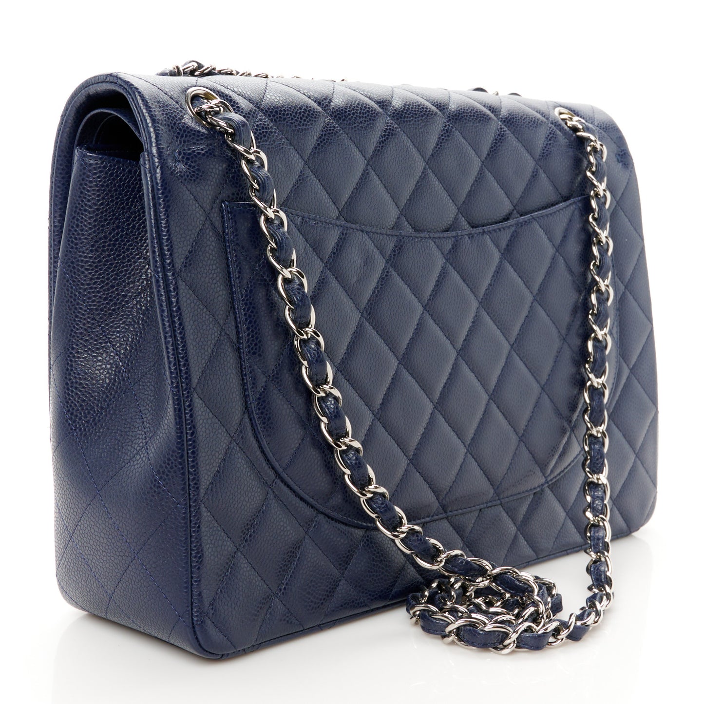 Caviar Quilted Maxi Double Flap Navy Blue