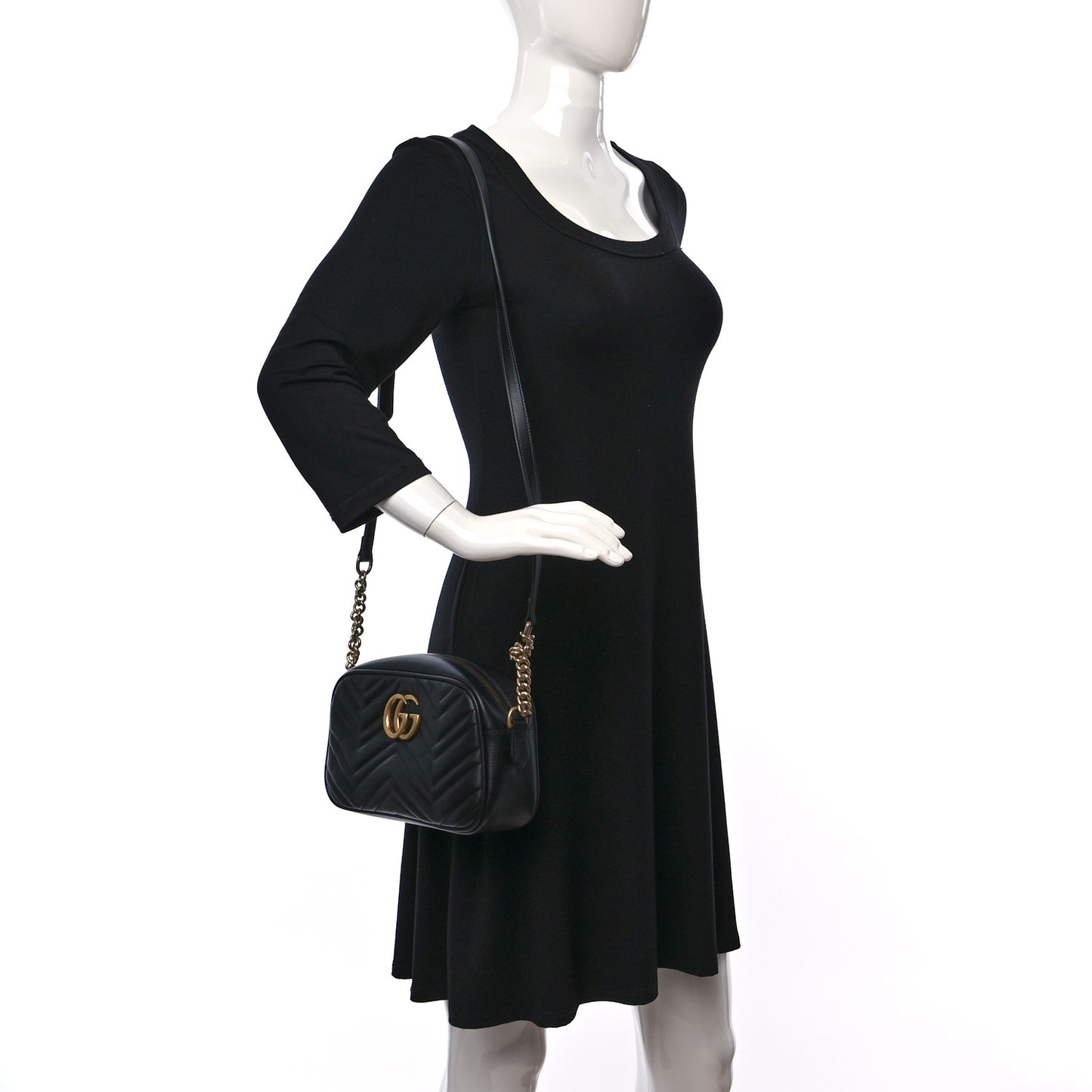 Calfskin Matelasse Small GG Marmont Chain Shoulder Bag Black
