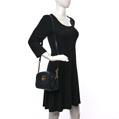 Gucci Calfskin Matelasse Small GG Marmont Chain Shoulder Bag Black 2 of 9