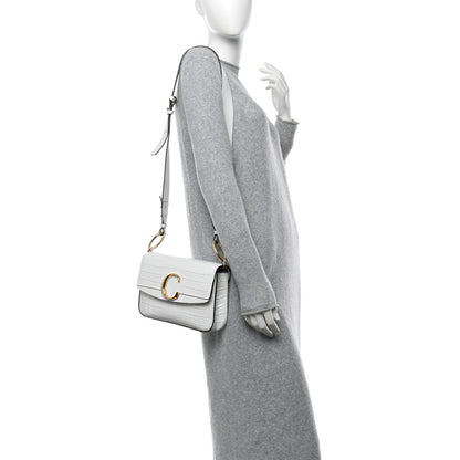 Chloe Calfskin Crocodile Embossed Small C Double Carry Bag Brilliant White 2 of 11
